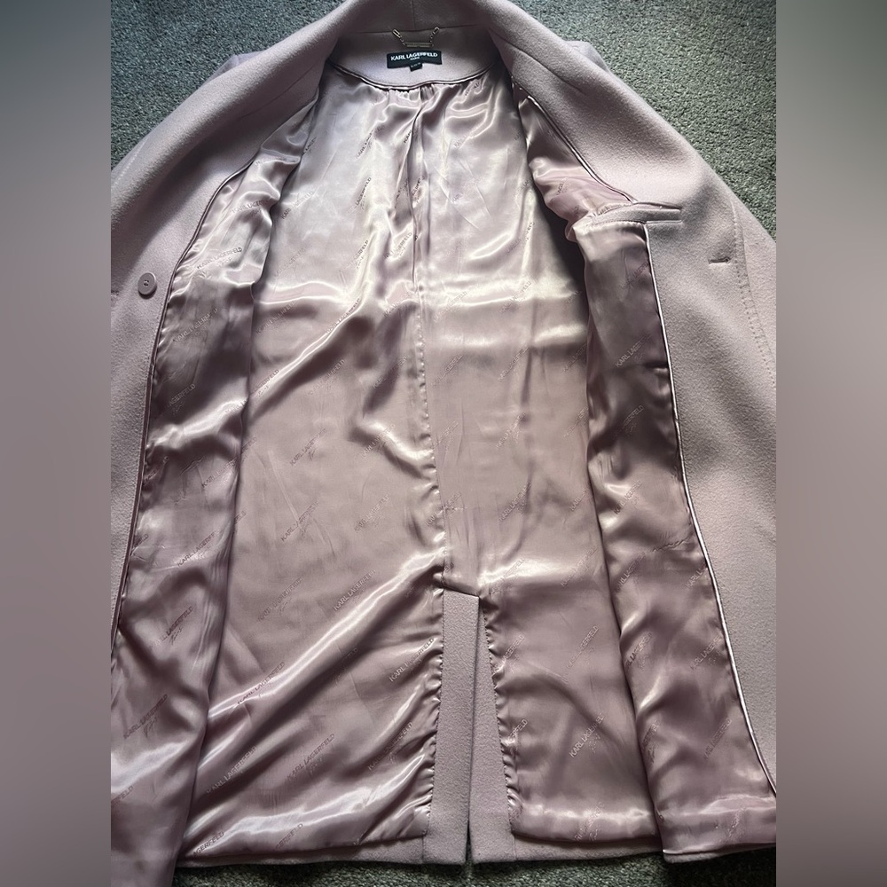 Dusty Rose Karl Lagerfeld Wool Blend Trench Coat (XL) - Picture 3 of 5